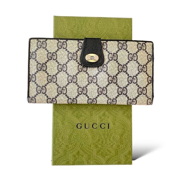 GUCCI Vintage Navy Blue Classic GG Motif Monogram Long Wallet - Picture 1 of 13